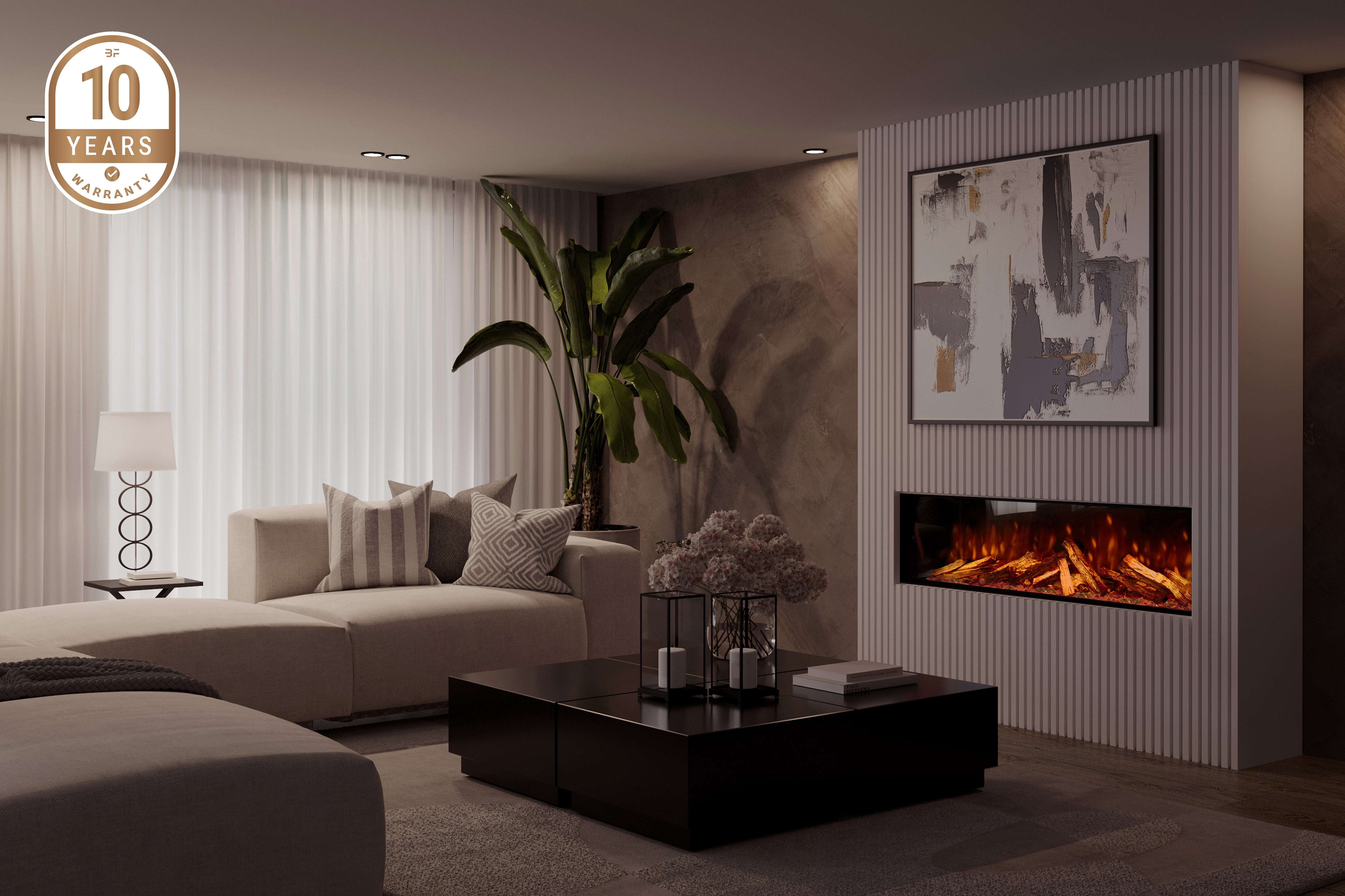 Modern media wall featuring the Panoramic S electric fire