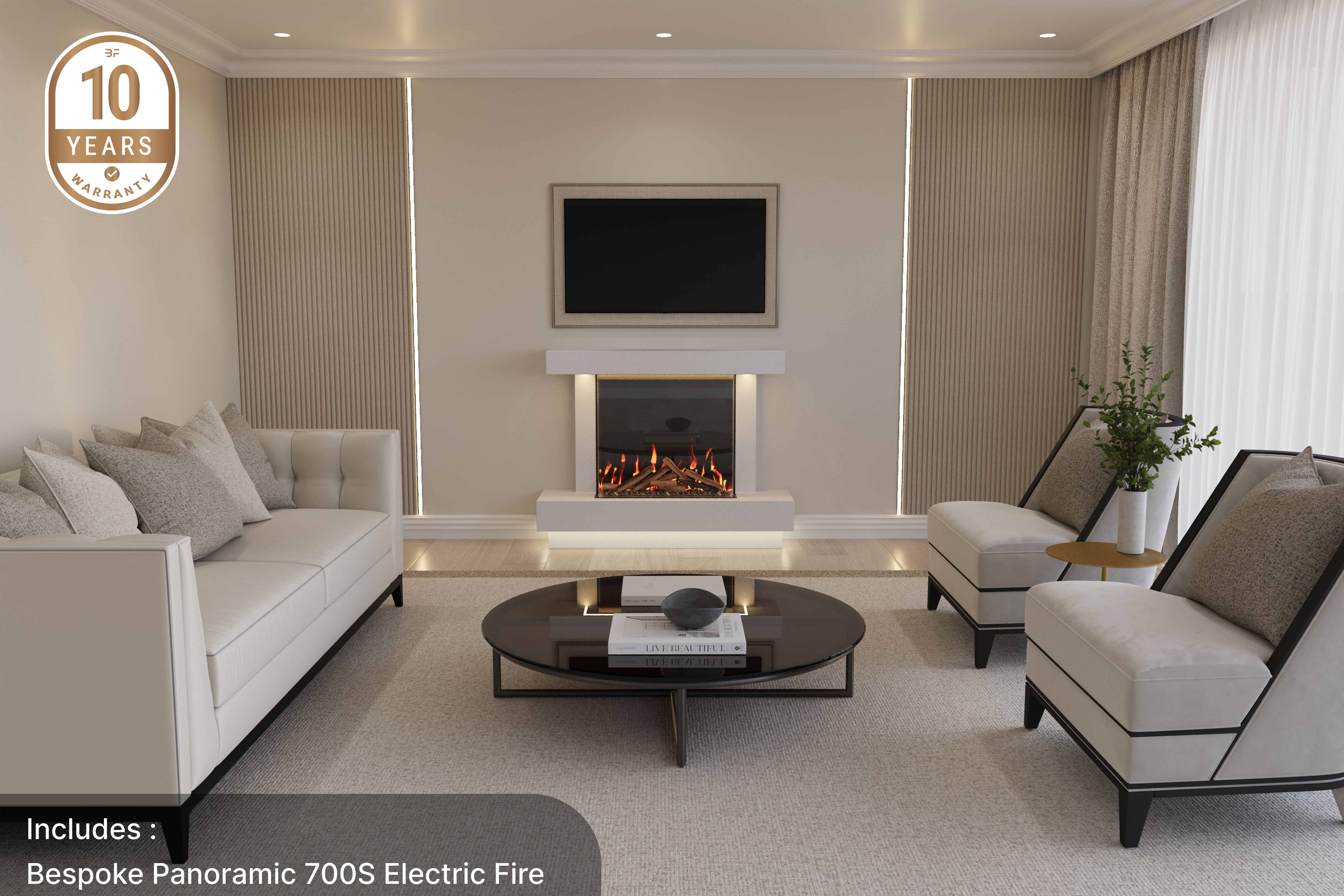 Lazio S Slim Panoramic Marble Fireplace Suite with Electric Fire