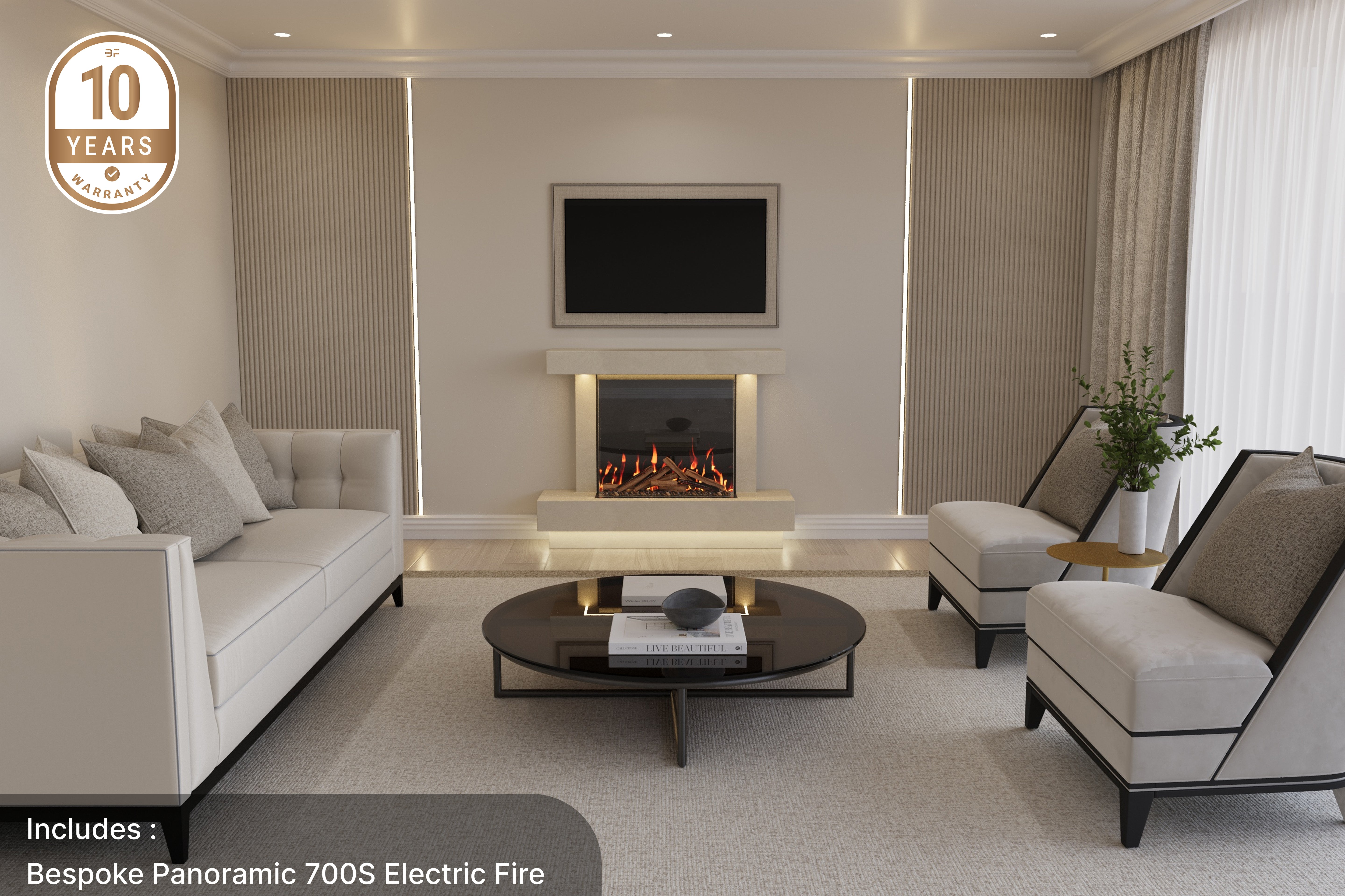 Lazio S Slim Panoramic Marble Fireplace Suite with Electric Fire