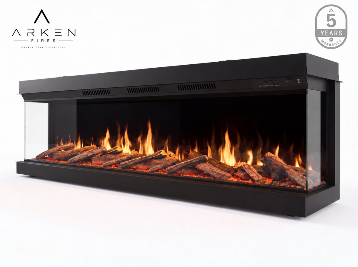 Arken 1850 3-sided media wall electric fire with CrystalCore flame effect