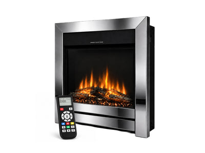 BS 16X HD+ inset electric fire with steel frame, LED log flame effect and remote control