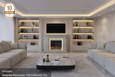 Luxury marble fireplace surround with integrated electric fire