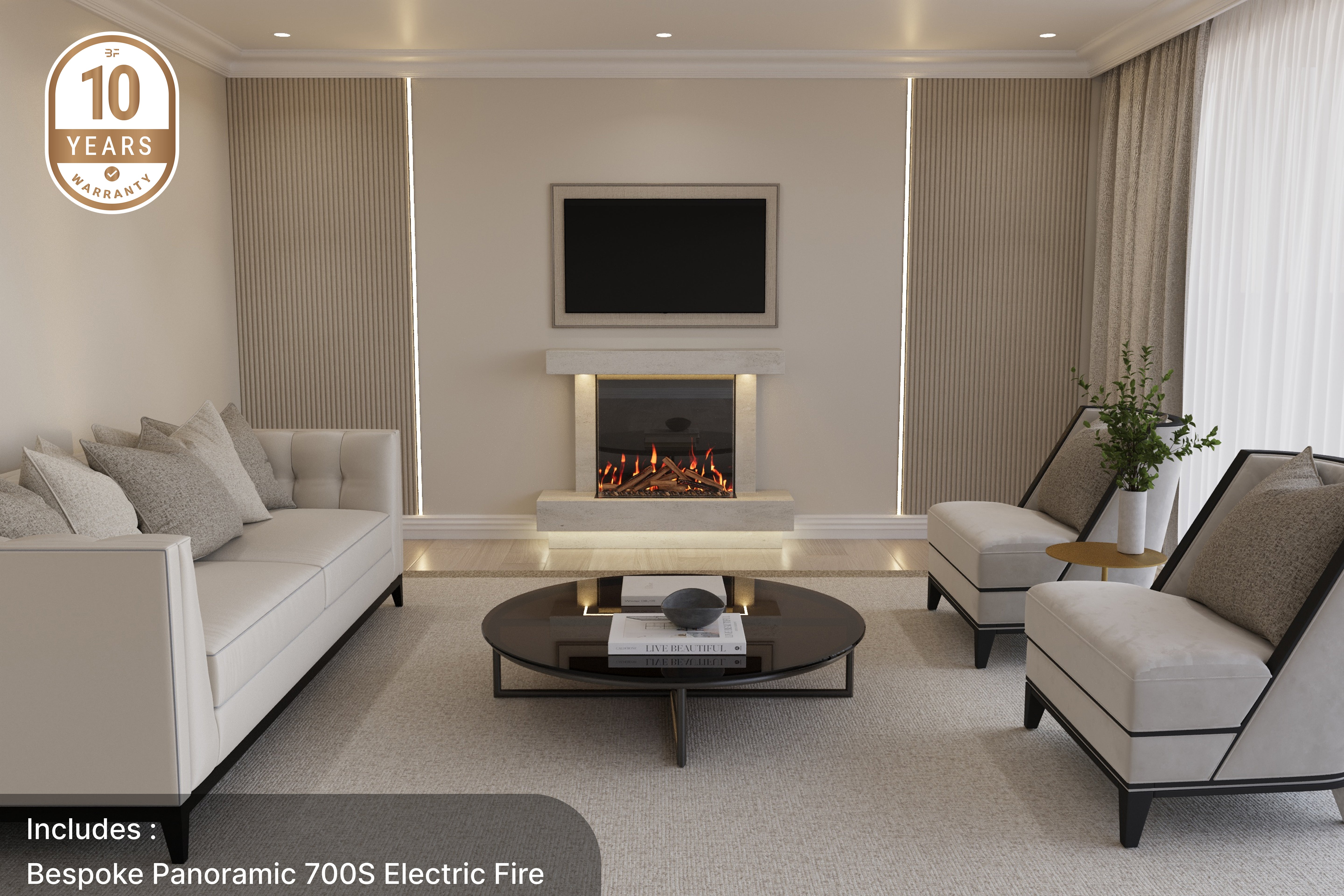 Lazio S Slim Panoramic Marble Fireplace Suite with Electric Fire