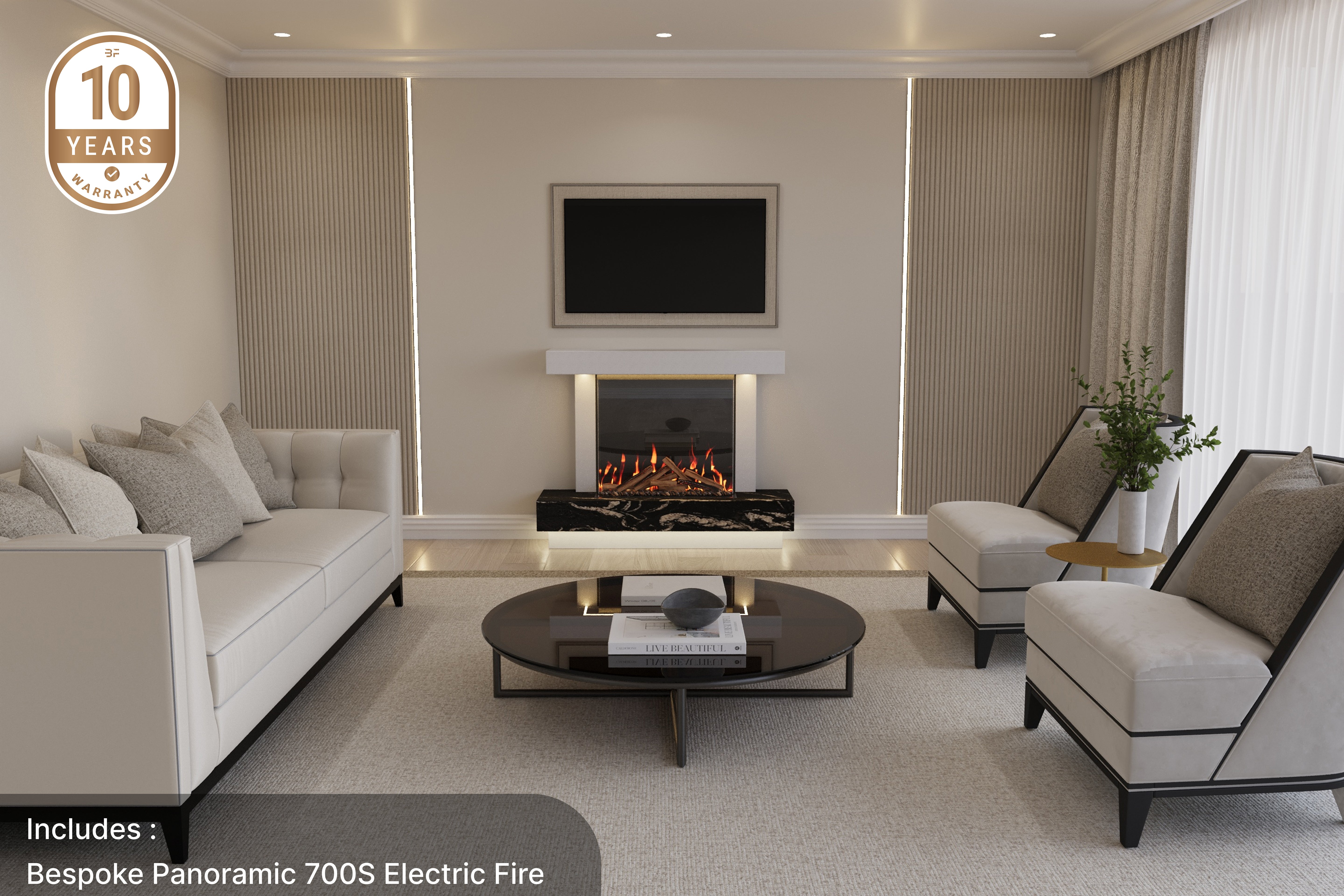 Lazio S Slim Panoramic Marble Fireplace Suite with Electric Fire