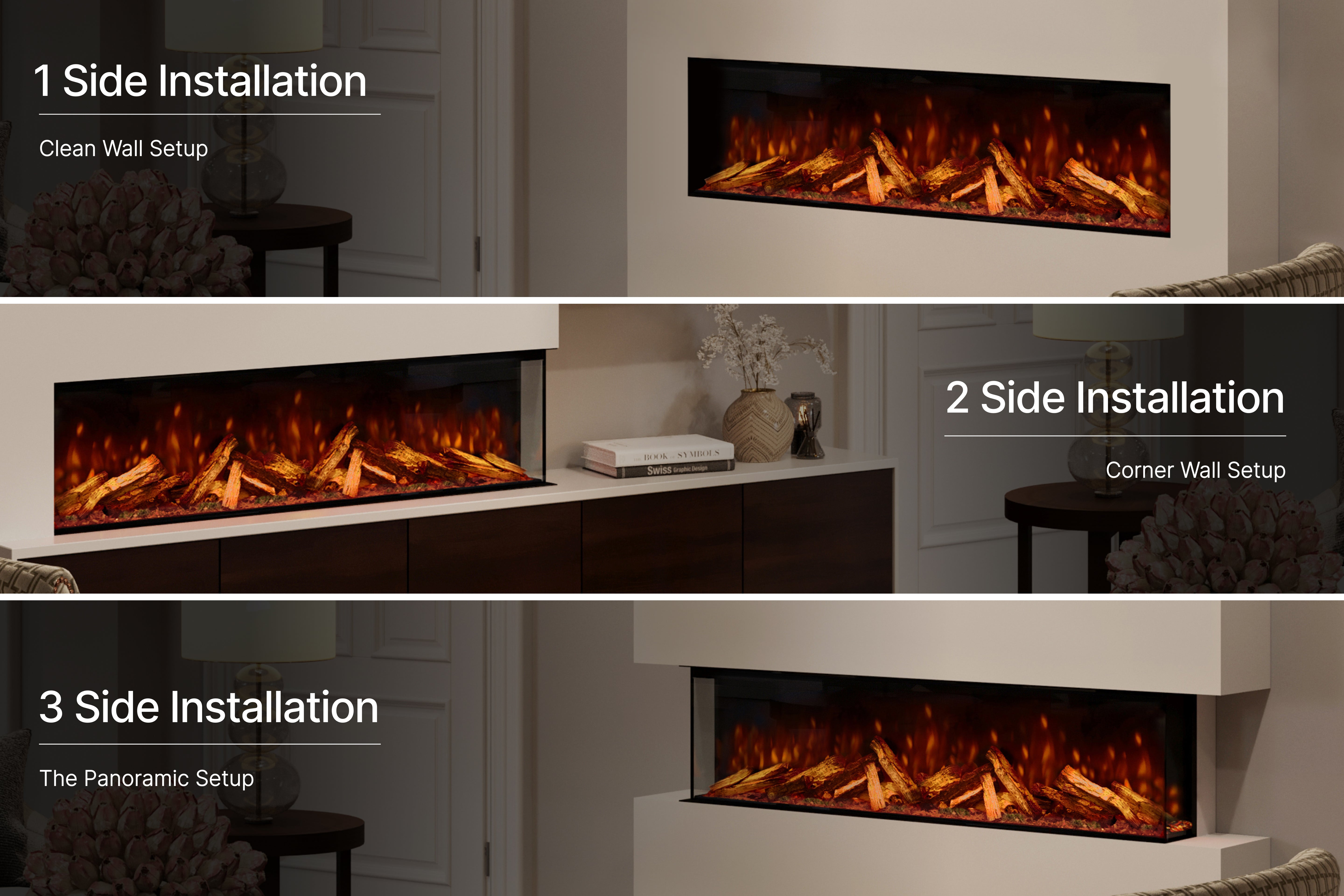 Close-up of realistic flame effects on the Panoramic S electric fire