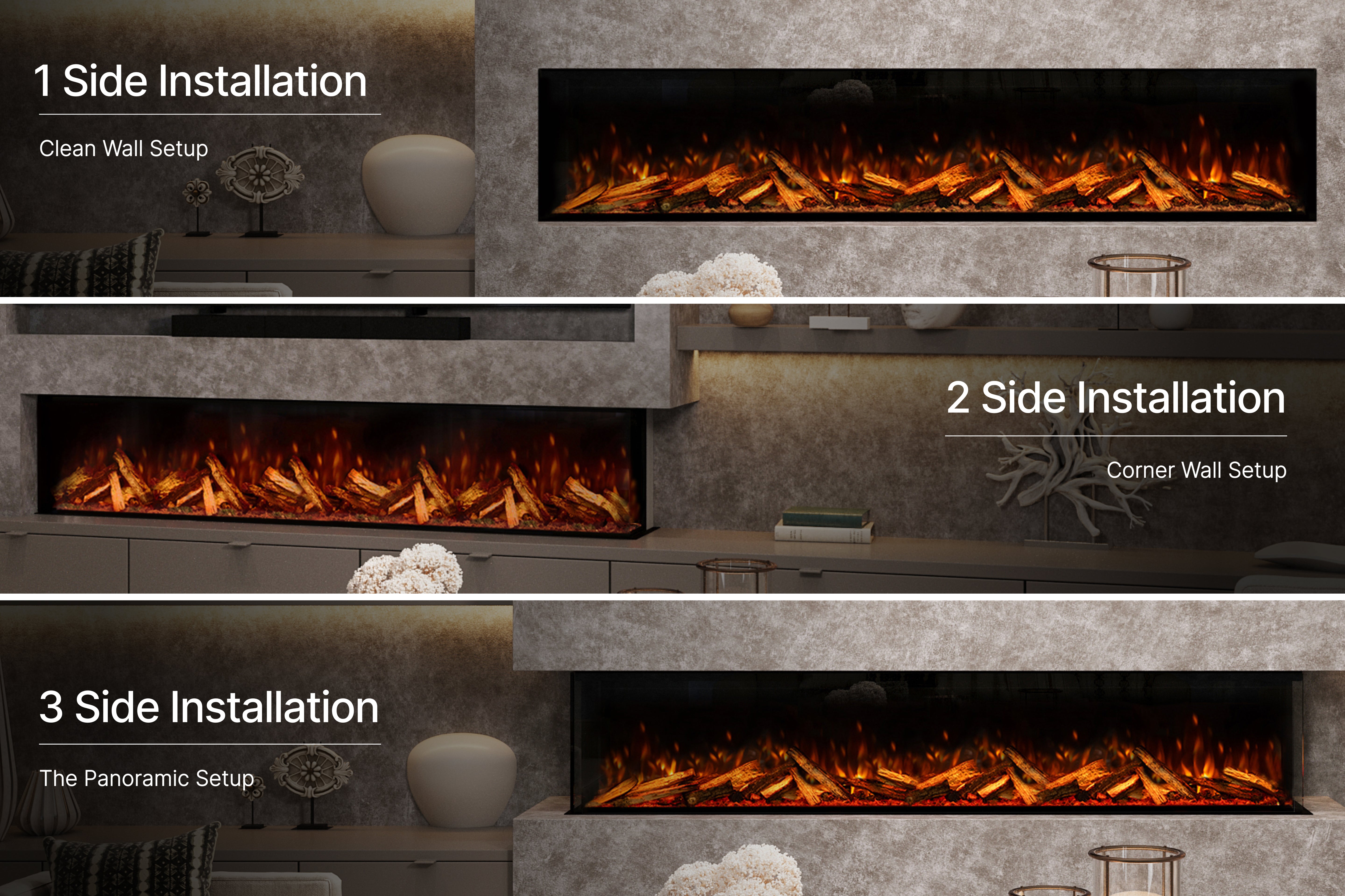 LED flame display on the Panoramic X electric fireplace