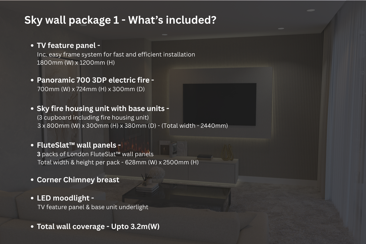 Sky Wall Floor Mounted Media Wall Electric Fire Package