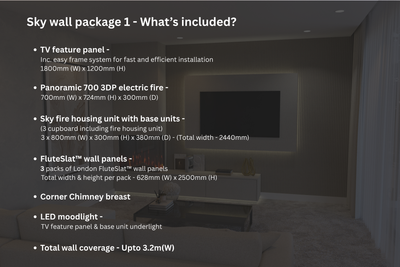 Sky Wall Floor Mounted Media Wall Electric Fire Package