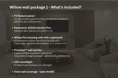 Willow Wall Floor Mounted Media Wall with Electric Fire Package