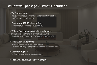 Willow Wall Floor Mounted Media Wall with Electric Fire Package