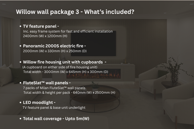 Willow Wall Floor Mounted Media Wall with Electric Fire Package