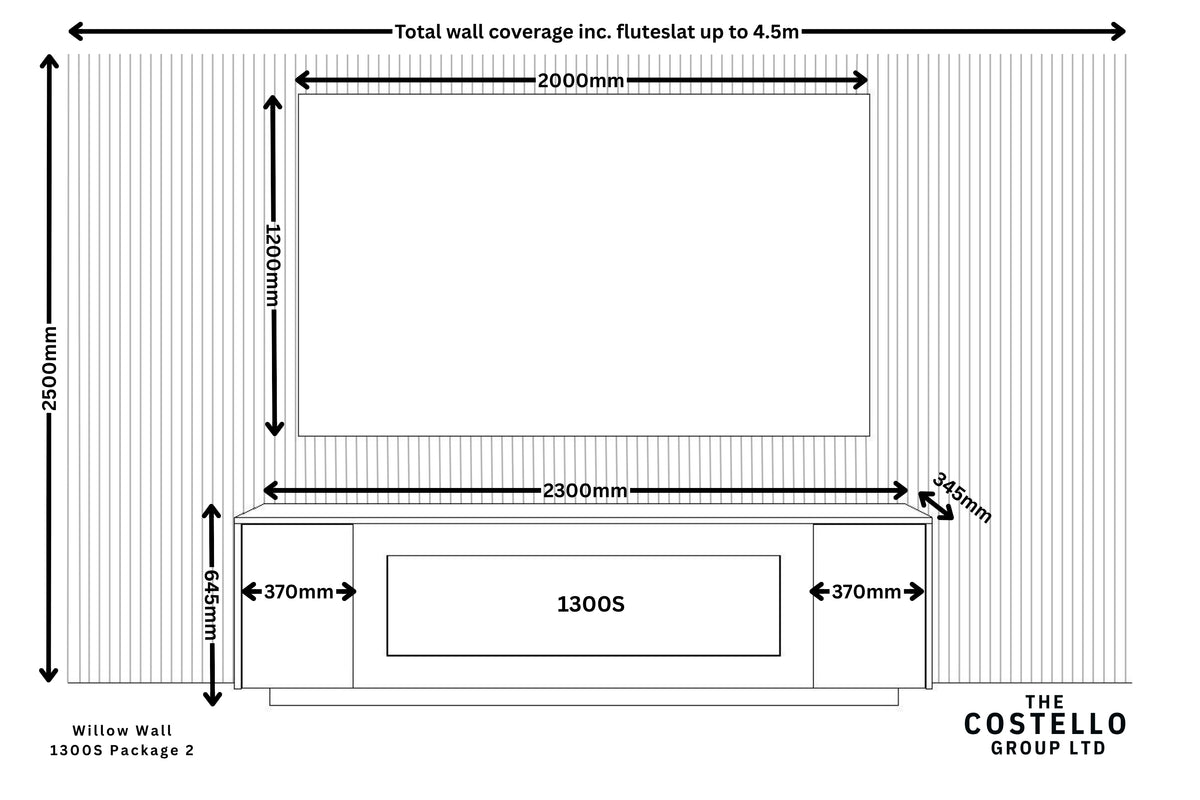 Willow Wall Floor Mounted Media Wall with Electric Fire Package