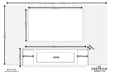 Willow Wall Floor Mounted Media Wall with Electric Fire Package