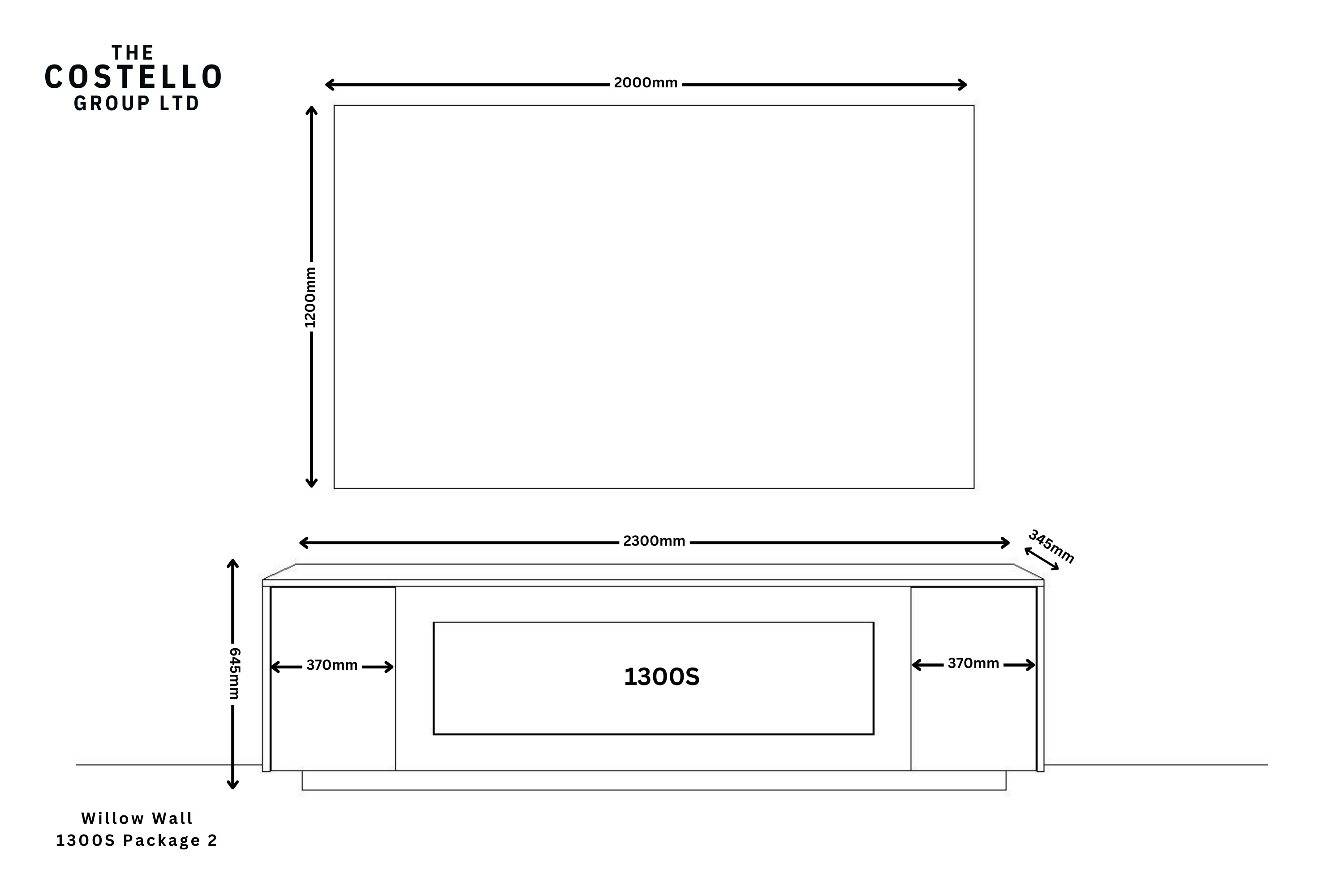 Willow Wall Floor Mounted Media Wall Electric Fire Package
