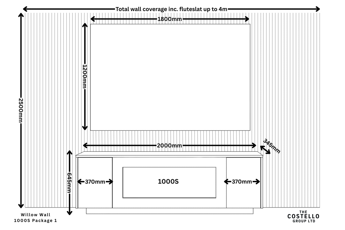 Willow Wall Floor Mounted Media Wall with Electric Fire Package