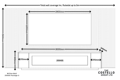 Willow Wall Floor Mounted Media Wall with Electric Fire Package