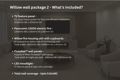 Willow Wall Floor Mounted Media Wall Electric Fire Package