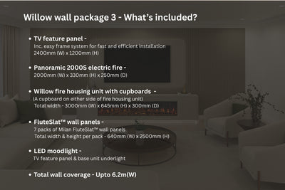 Willow Wall Floor Mounted Media Wall Electric Fire Package