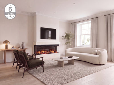 Arken 1500 built-in electric fire in a contemporary living room media wall