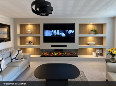 Customer installation of an Arken electric fire in a media wall