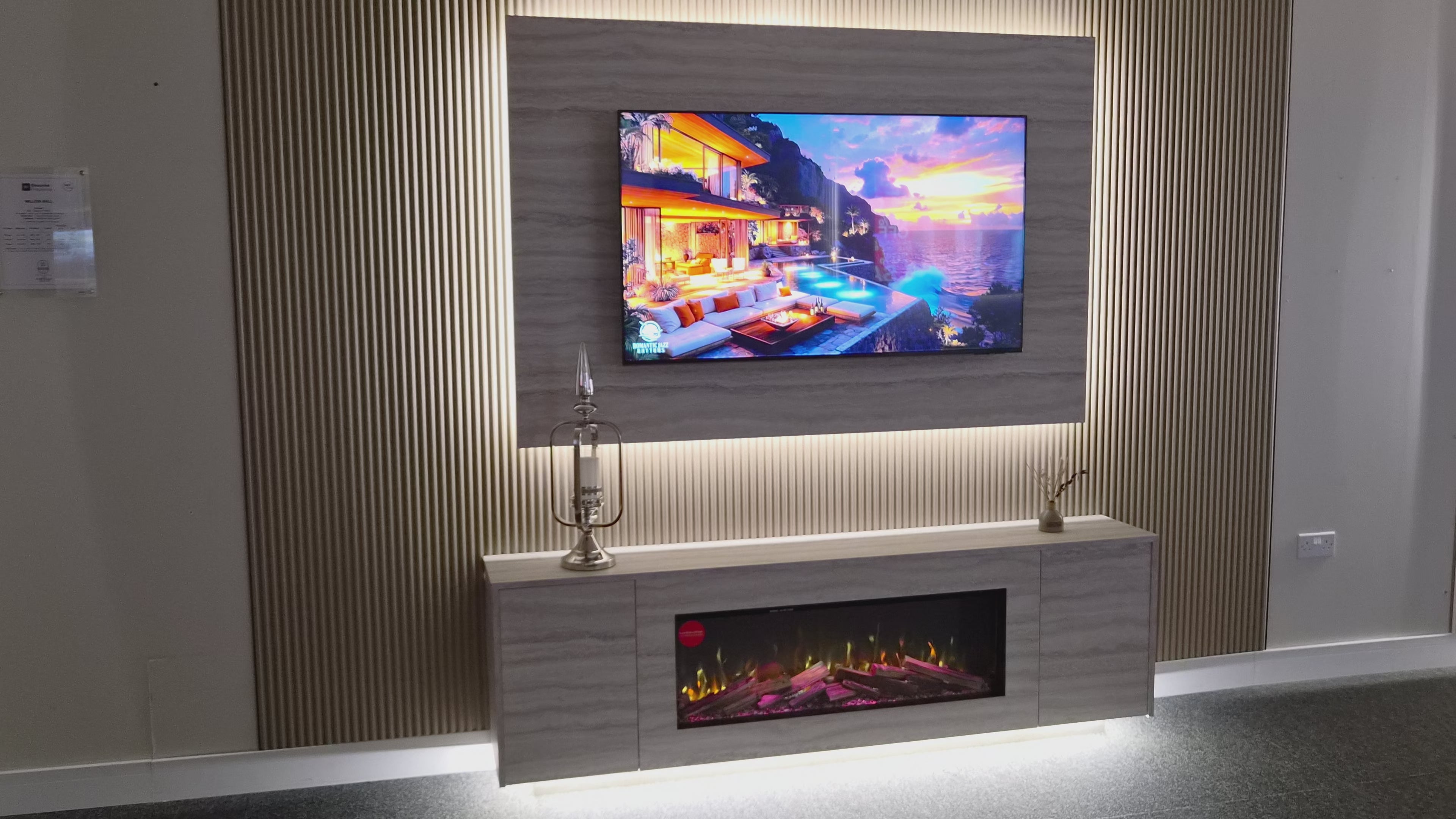 Willow Wall Floor Mounted Media Wall Electric Fire Package